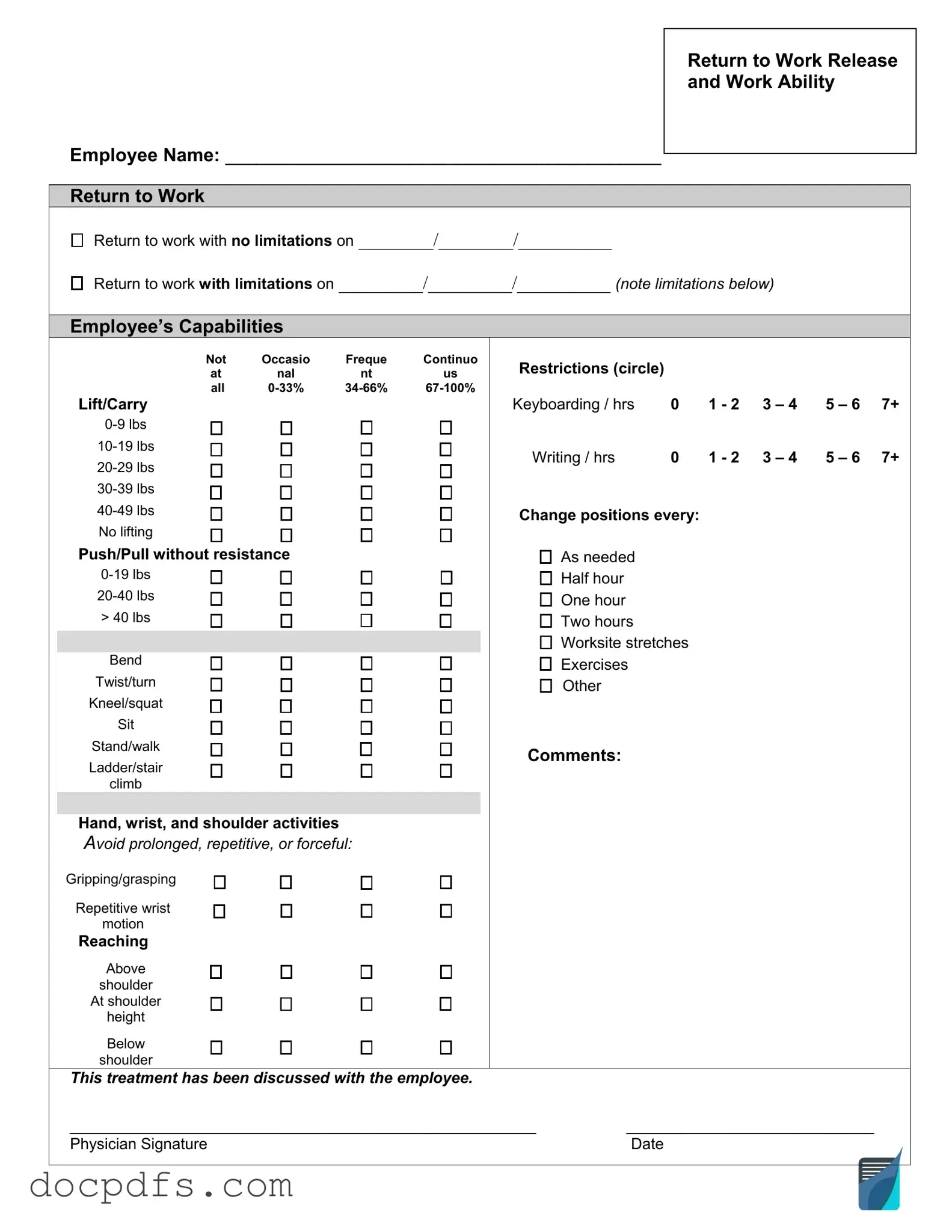 Work Release Template in PDF